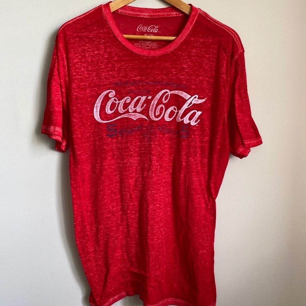 Coca-Cola Women's Red Logo‎ Sheer Short Sleeve Bodycon Tee Size Medium